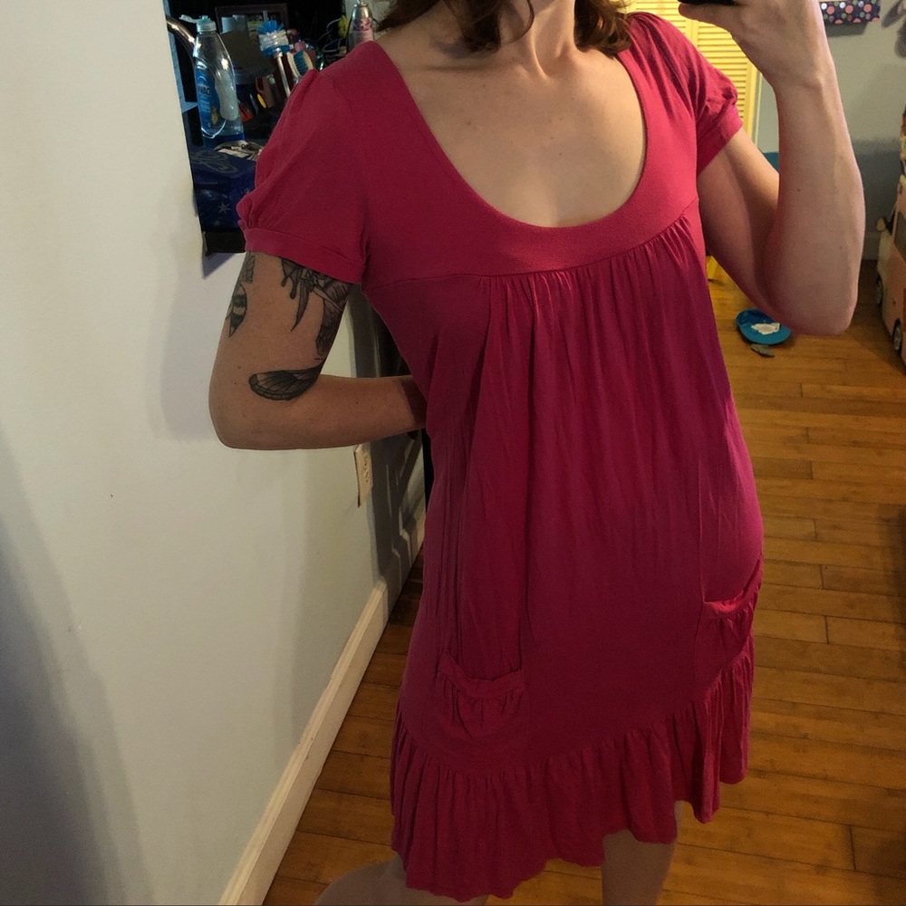 Y2K inc Pink babydoll dress with ruffles and pockets.